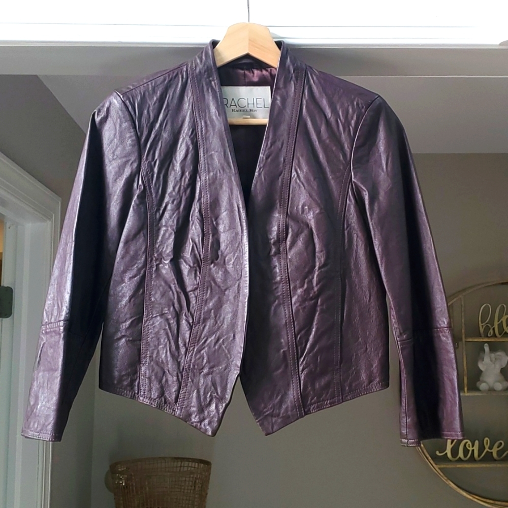 Rachel Rachel Roy Purple 100% Real  Leather Jacket